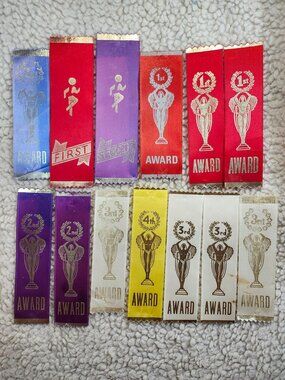 Vintage Award Ribbons Lot 12 Multicolor 1st 2nd 3rd 4th Satin Trophy AWARD